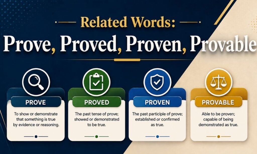 Related Words: Prove, Proved, Proven, Provable