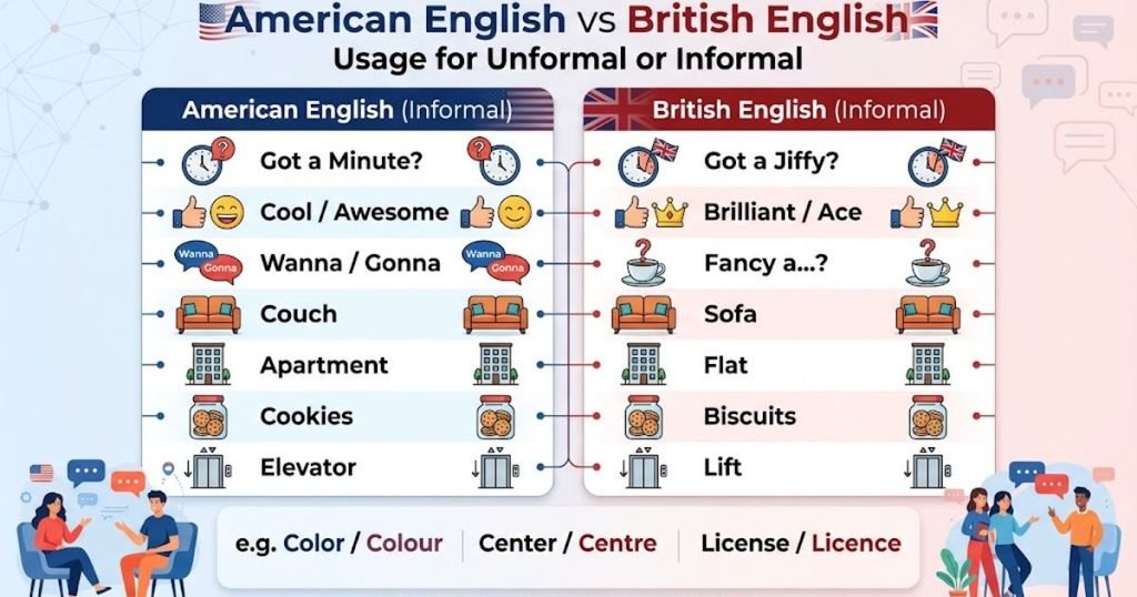 American English vs British English Usage for Unformal or Informal