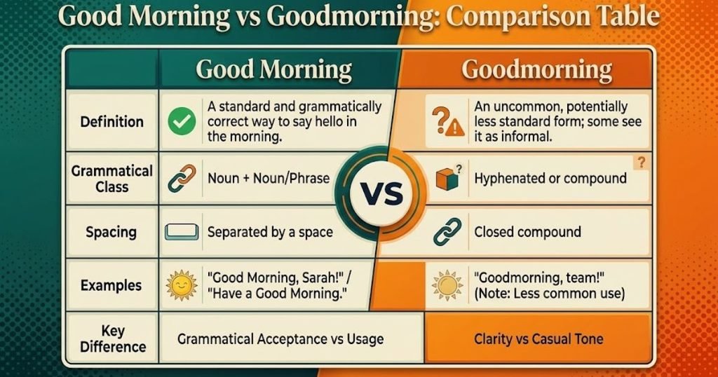 Good Morning vs Goodmorning: Comparison Table